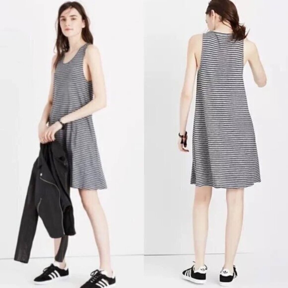 Madewell Sleeveless Dress Gray Black Highpoint Tank Stripe Size Small